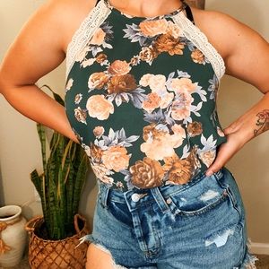 Green floral blouse